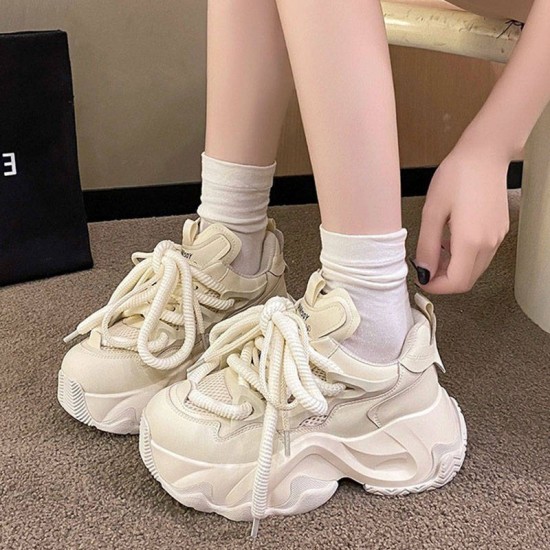 Chunky beige sneakers with thick laces available in Pakistan