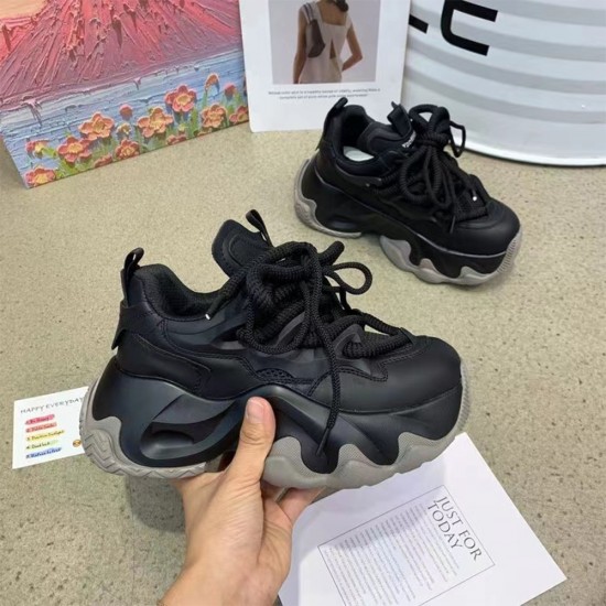 Chunky Black Sneakers with Thick Laces image