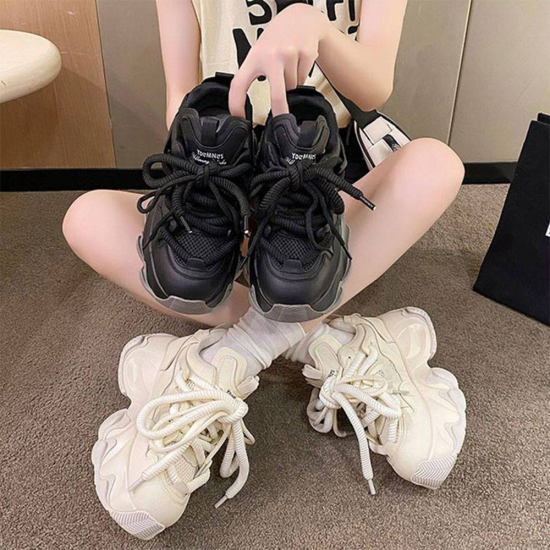 Chunky Black Sneakers with Thick Laces image