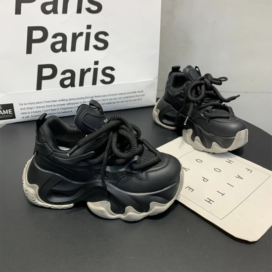 Chunky Black Sneakers with Thick Laces image