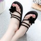 Black Wedge Slippers with Black Straps and Flowers image