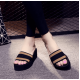 Women's wedge slippers with bold brown stripes available in Pakistan