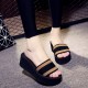 Women's wedge slippers with bold brown stripes available in Pakistan