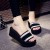 Wedge Slippers with Bold White Stripes