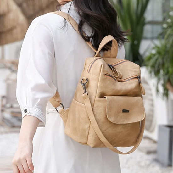 Women Shoulder Backpack Leather Purse Bag For Women Work Travel image