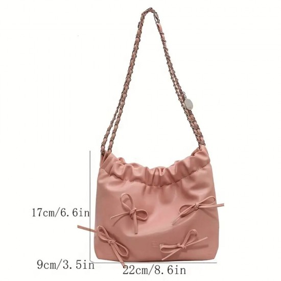 Women PU Leather Small Handbag Bowknot Ladies Shoulder Bags image