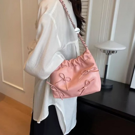 Women PU Leather Small Handbag Bowknot Ladies Shoulder Bags image