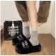 Cozy Black Fur Slippers for Women with Double Buckle Straps image