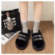 Cozy Black Fur Slippers for Women with Double Buckle Straps image