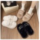 Cozy Brown Fur Slippers for Women with Double Buckle Straps image