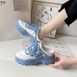 Trendy Pink and White Chunky Mule Sneakers for Women