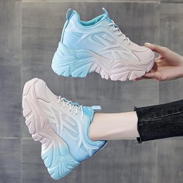White and Sky Blue Chunky Sneakers for Women – Trendy Platform Sports Shoes