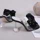 Black Satin Bow High Heel Sandals for Women – Elegant Transparent Stiletto image