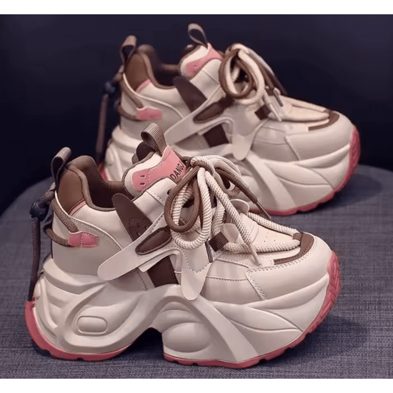 Beige and Pink Chunky Sneakers for Women – Trendy Platform Sports Shoes image