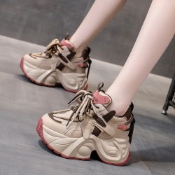 Beige and Pink Chunky Sneakers for Women – Trendy Platform Sports Shoes