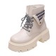 Women’s White Chunky Ankle Boots with Houndstooth Knit image