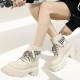 Women’s White Chunky Ankle Boots with Houndstooth Knit image