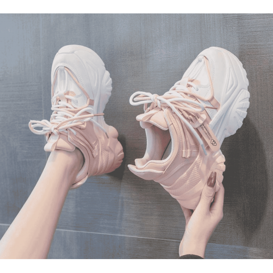 Chunky Platform Sneakers for Women – White & Pink Casual Shoes image