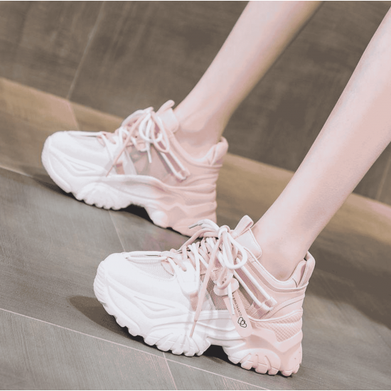 Chunky Platform Sneakers for Women – White & Pink Casual Shoes image