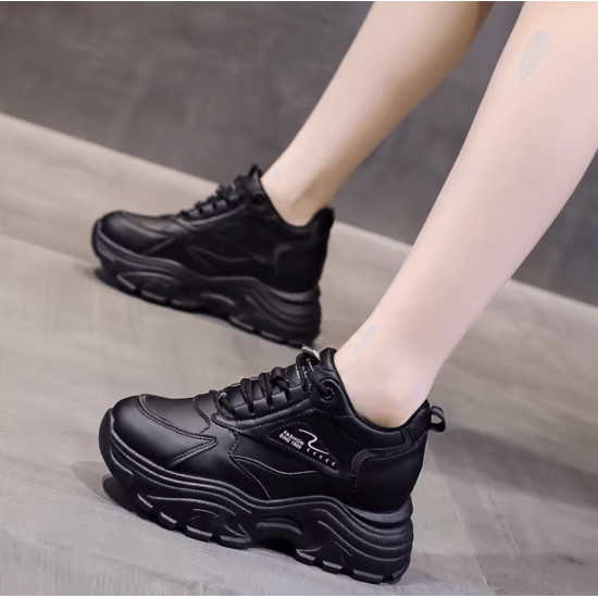 Chunky Platform Sneakers for Women – Black Casual Shoes image