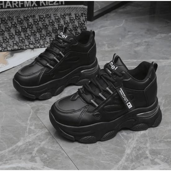 Chunky Sporty Sneakers for Women – Black Platform Shoes image
