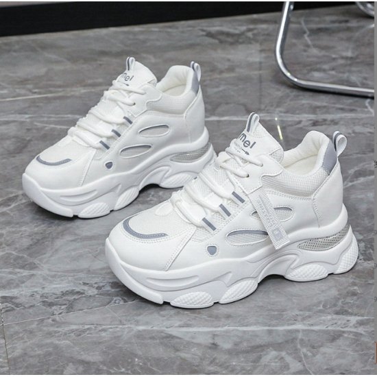 Chunky Platform Sneakers for Women – White & Silver Casual Shoes image