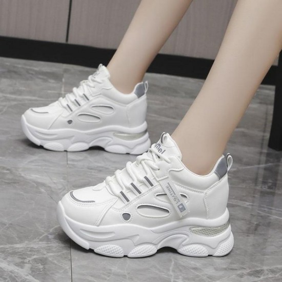 Chunky Platform Sneakers for Women – White & Silver Casual Shoes image