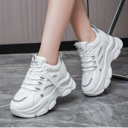 Chunky Platform Sneakers for Women – White & Silver Casual Shoes