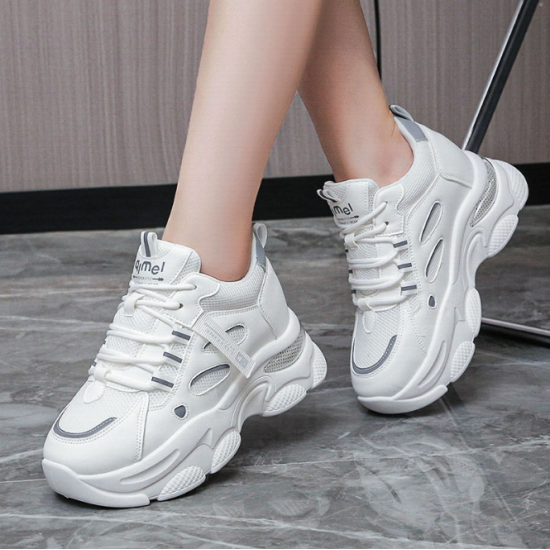 Chunky Platform Sneakers for Women – White & Silver Casual Shoes image