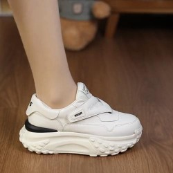 Chunky Velcro Strap Sneakers for Women – Off White with Black Heel