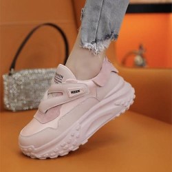 Chunky Velcro Strap Sneakers for Women – Pastel Pink Platform Shoes