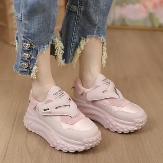 Chunky Velcro Strap Sneakers for Women – Pastel Pink Platform Shoes image