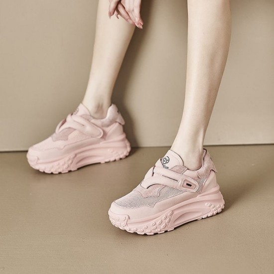 Chunky Velcro Strap Sneakers for Women – Pastel Pink Platform Shoes image