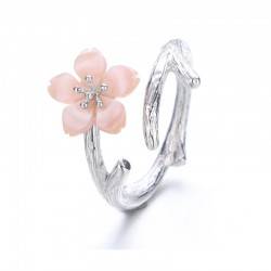 Pink  Color Wind Cherry with White Petals Open Hands Ring Pink  Color Wind Cherry with White Petals Open Hands Ring
