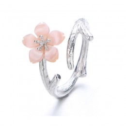 Pink  Color Wind Cherry with White Petals Open Hands Ring