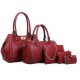 Red Color Five Piece Crocodile Pattern Women Fashion Handbag Set image