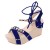 Stylish Blue and Beige Wedges with Distinctive Pearl Embellishments