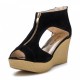 Modern Suede Wedges with Gold Zip Detail and Espadrille Black Heel image