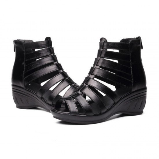 Women Fashion Black Color Fish Mouth Leather Shoes