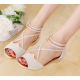 Elegant Strappy Cream Wedge Sandals with Golden Accents image