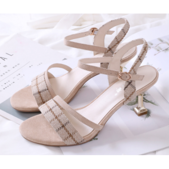 New Korean Style Stiletto Roman High Heels Sandals-Cream