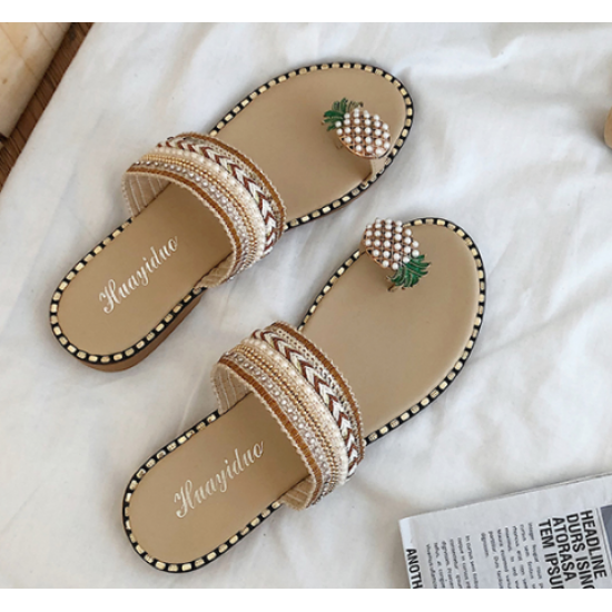 New flat-bottom bohemian Style slippers- Brown image