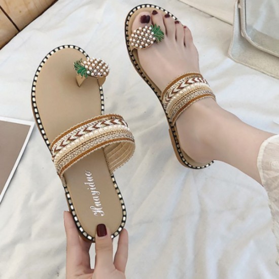 New flat-bottom bohemian Style slippers- Brown image