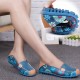 Blue Artisanal Hand Painted Floral Leather Loafers for Casual Elegance image