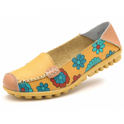 Yellow Artisanal Hand Painted Floral Leather Loafers for Casual Elegance