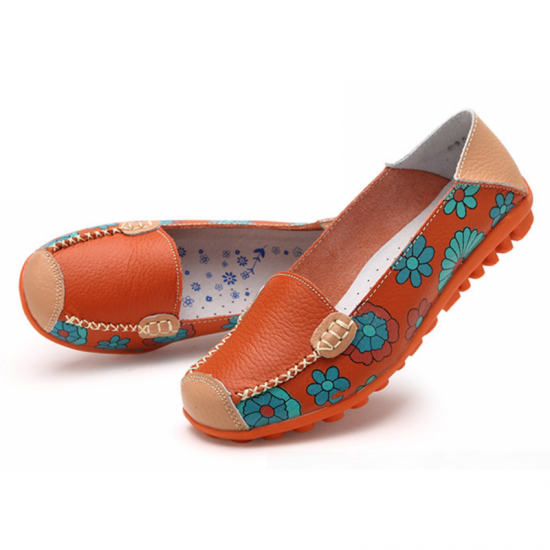 Orange Color Comfortable Soft Mom Loafer Flats For Women