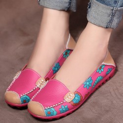 Pink Artisanal Hand Painted Floral Leather Loafers for Casual Elegance