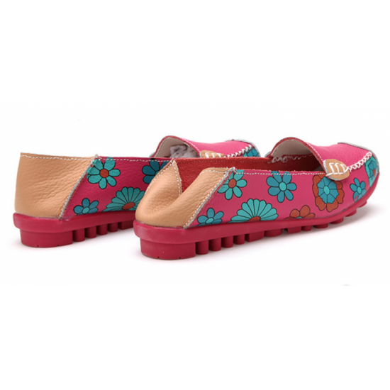 Pink Artisanal Hand Painted Floral Leather Loafers for Casual Elegance image
