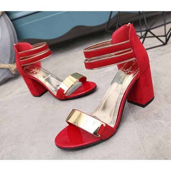 Elegant Red and Gold Chunky Heel Sandals image