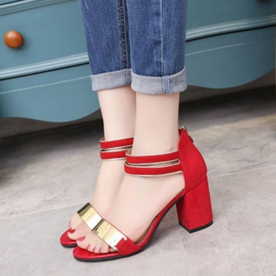 Elegant Red and Gold Chunky Heel Sandals image